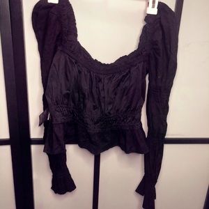 Crop Black Bohemian Blouse